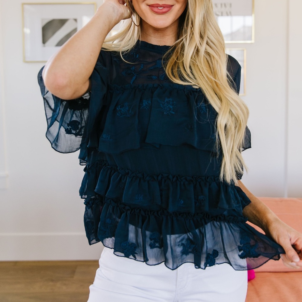 Strategic Ruffles Sheer Tiered Blouse - Picture 2 of 8